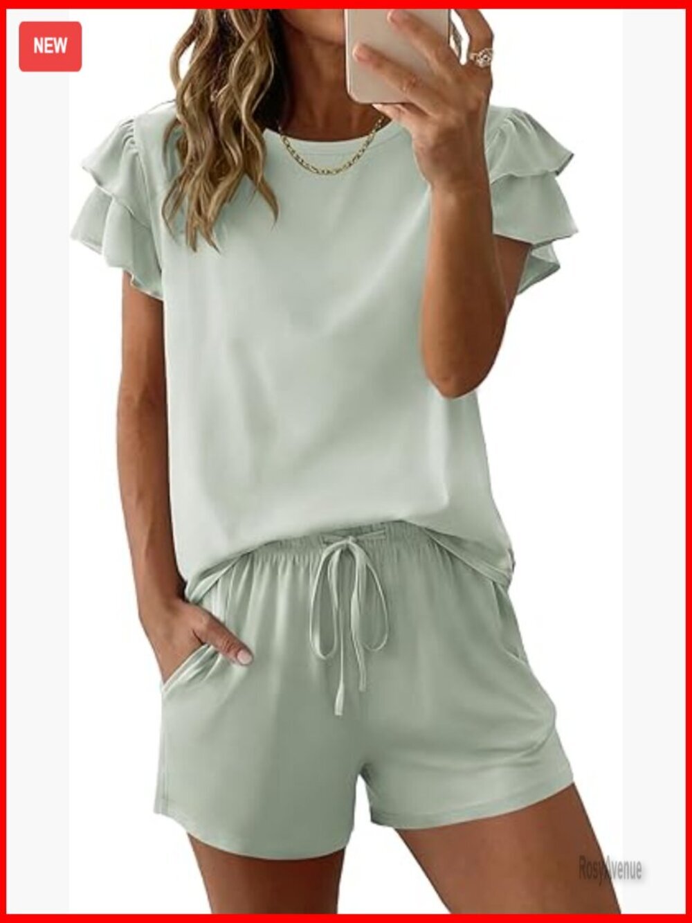 Womens Pajama Set 2 Piece Ruffle Sleeve Top and Shorts Sleepwear Soft with